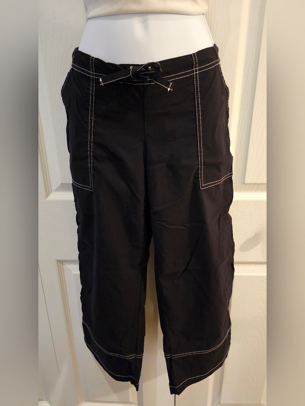 prAna Black Drawstring Crop Capri Pants Contrast Stitch - Women's M